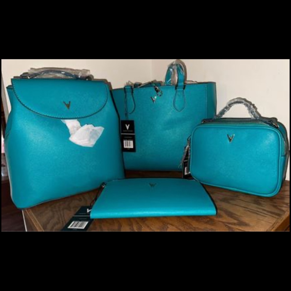 Vanessa Williams Peacock Blue 4pc Set Tote,‎ Backpack, Clutch, Crossbody NWT